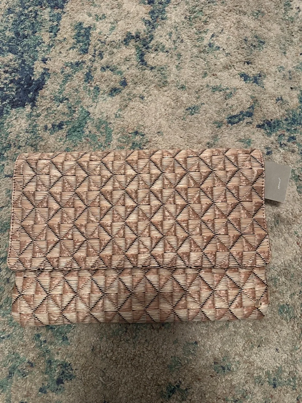 NWT Anthropologie Tan and Cream Woven Envelope Clutch